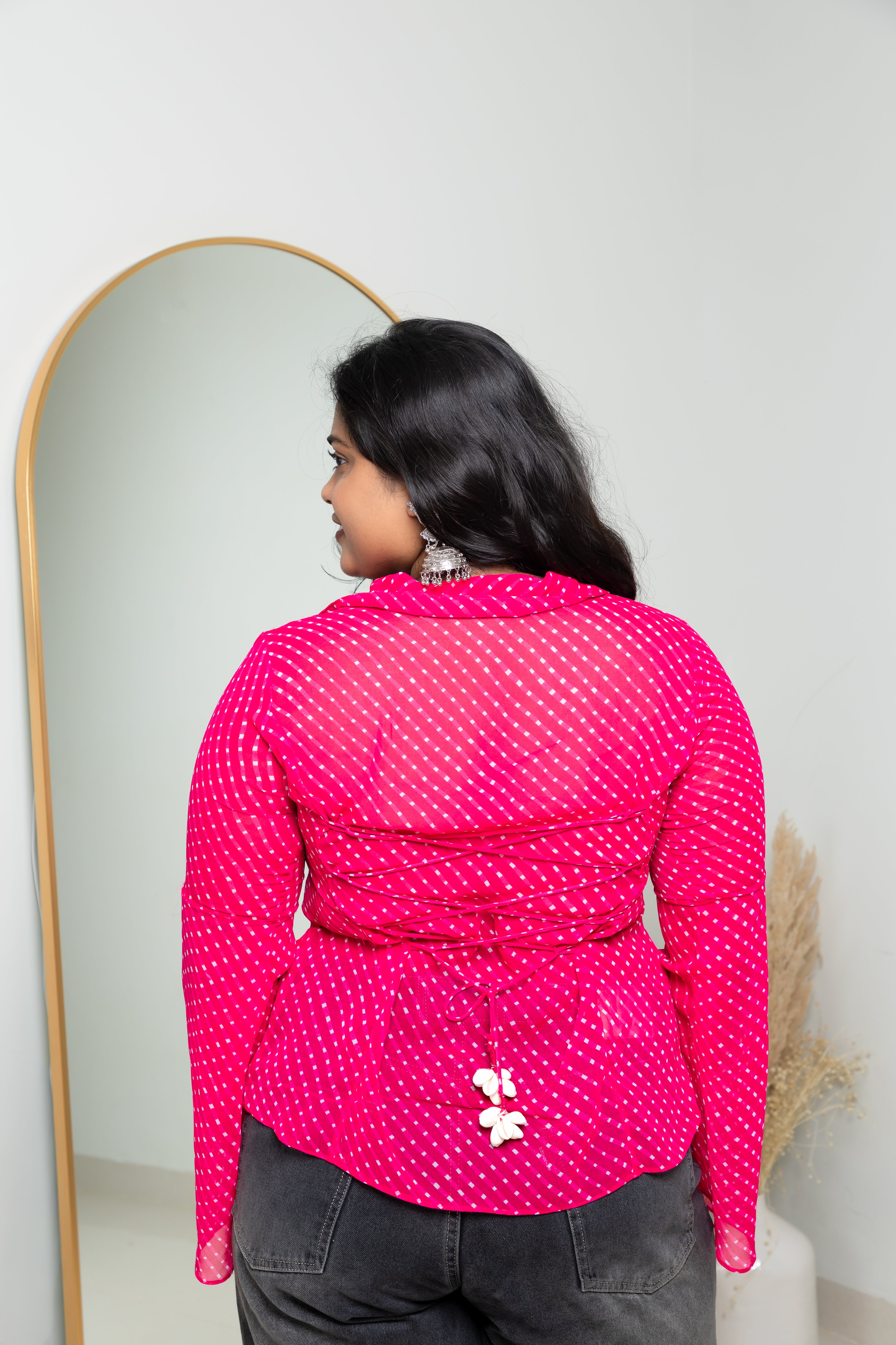 Gulabi Bandhani Lace-Trim Crop Top