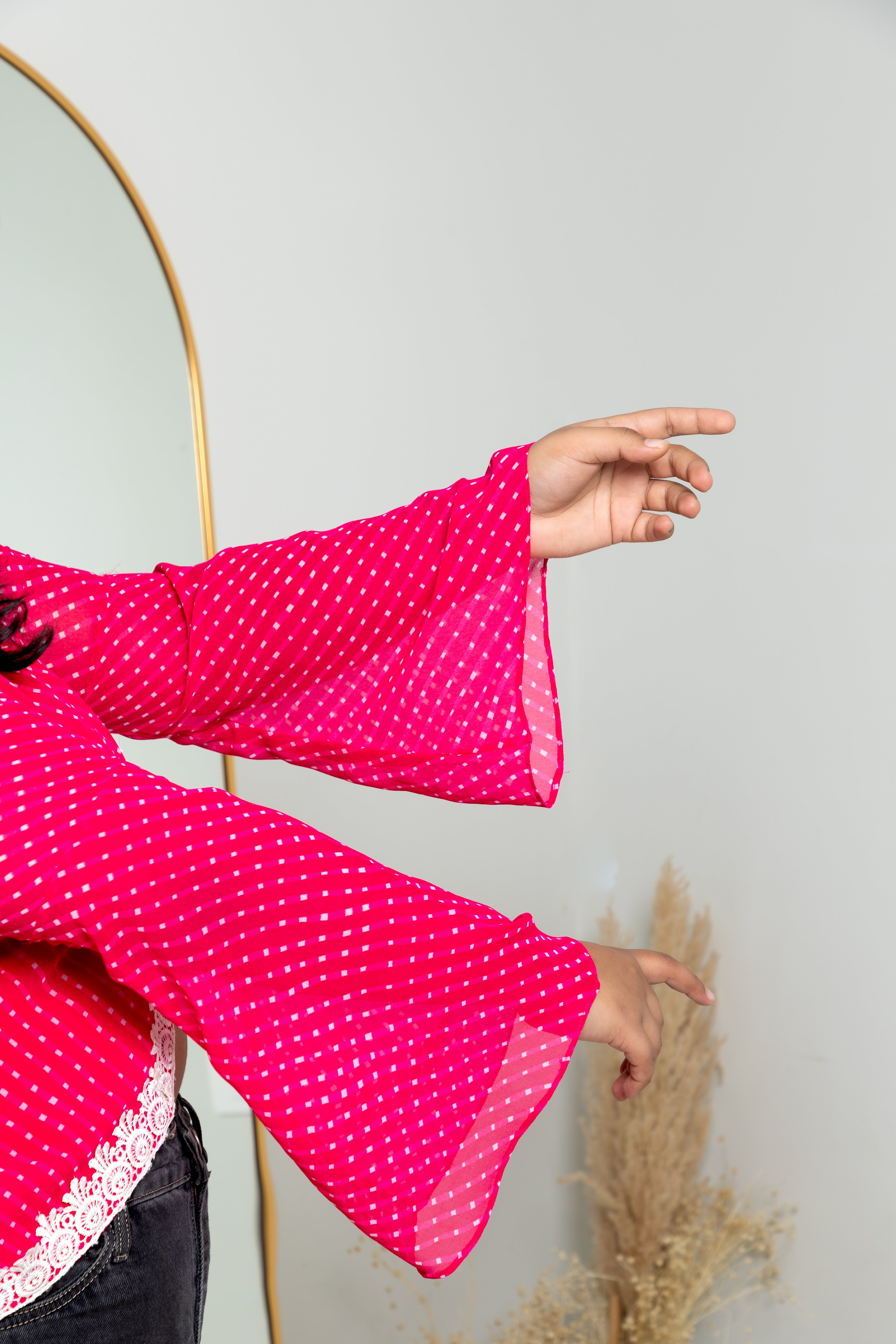 Gulabi Bandhani Lace-Trim Crop Top