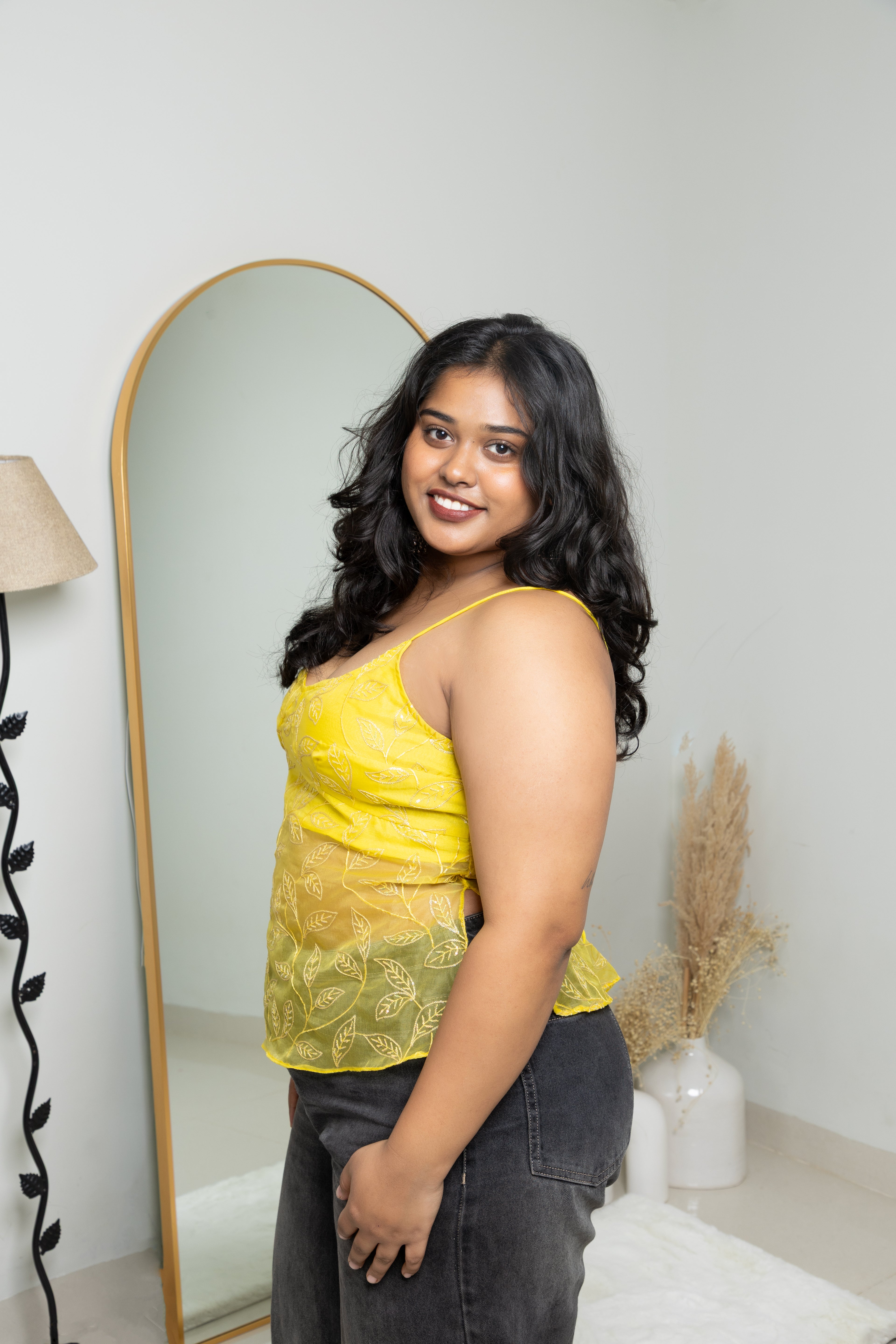 Haldi Bloom Embroidered Cami Top